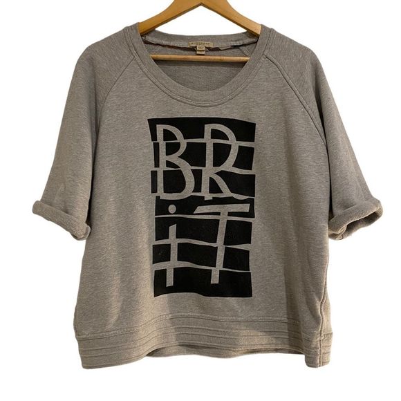 Burberry Brit “Brit” Heather Gray Graphic Sweatshirt 1/2 Sleeve, Size XL - Picture 1 of 14